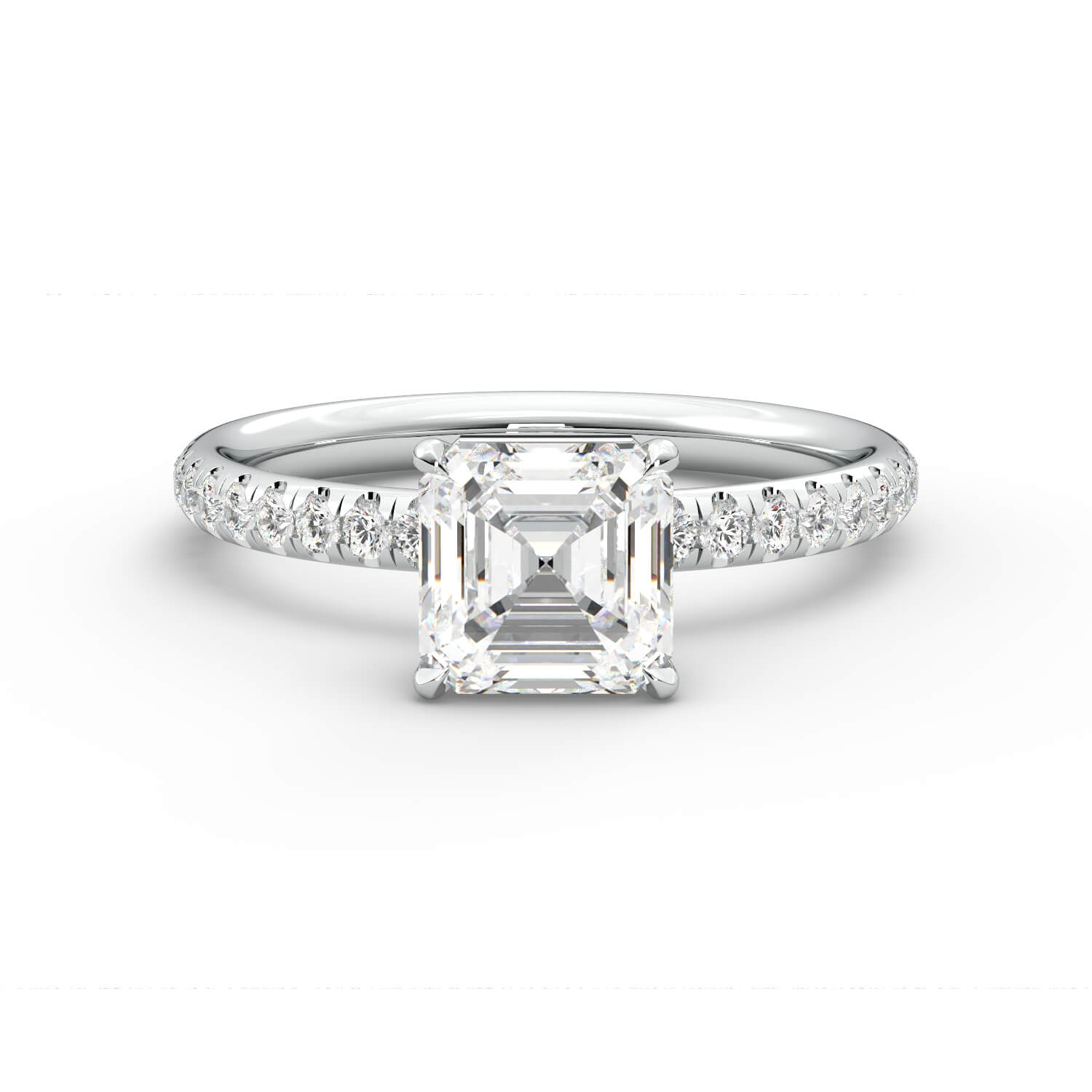 טבעת זהב לבן 14K משובץ ביהלום בחיתוך אשרקט עם יהלומים בצד