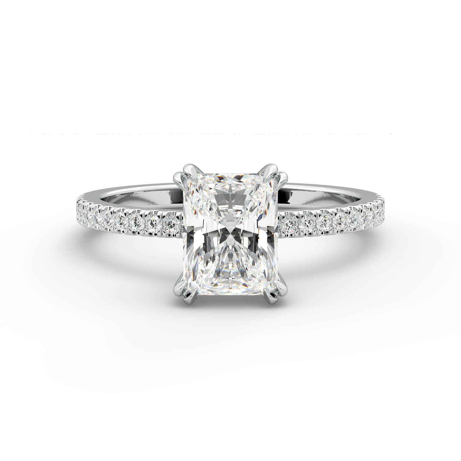 טבעת זהב לבן 14K משובץ ביהלום בחיתוך רדיאן עם אבני צד