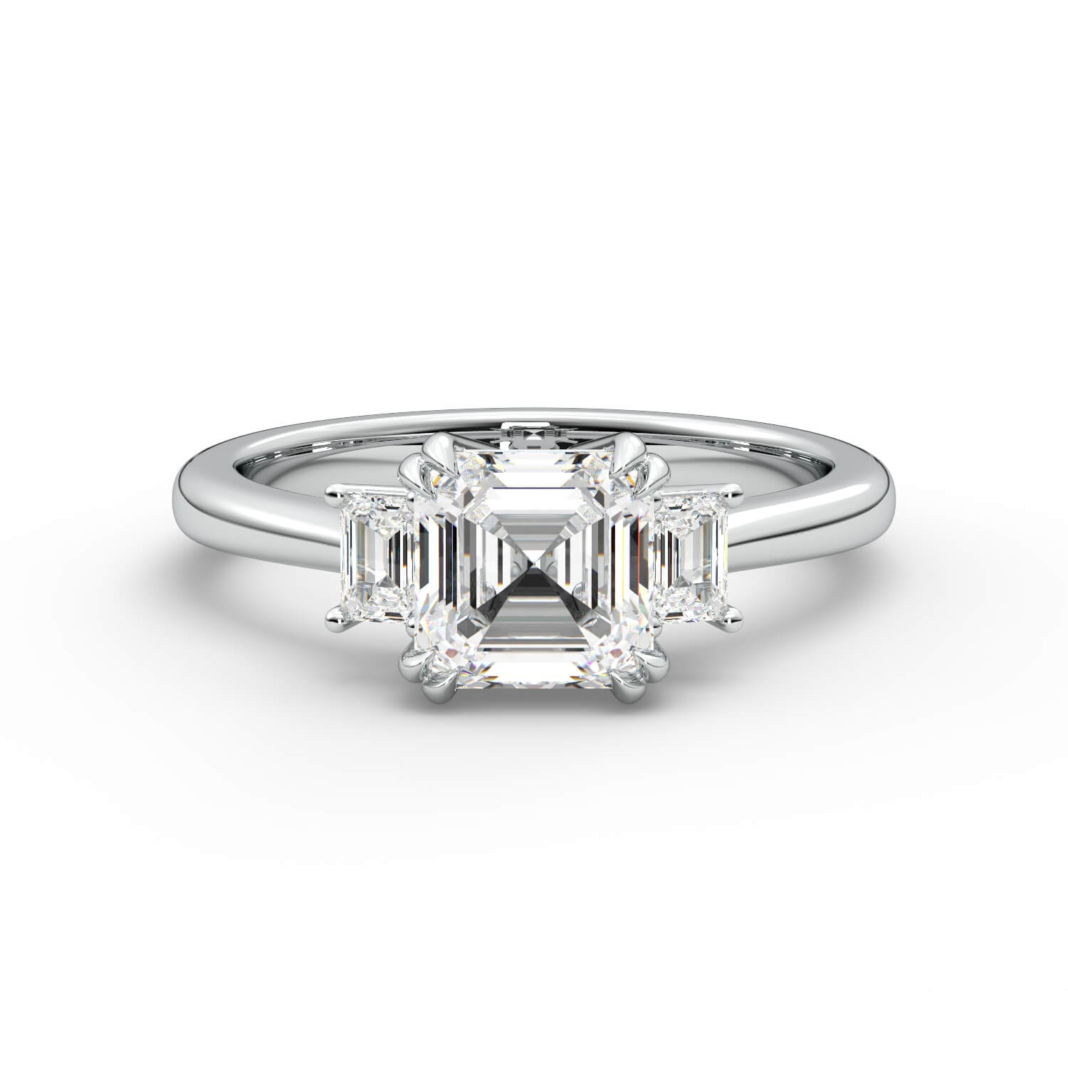 טבעת זהב אדום 14K שלוש אבנים משובץ ביהלום בחיתוך אשרקט