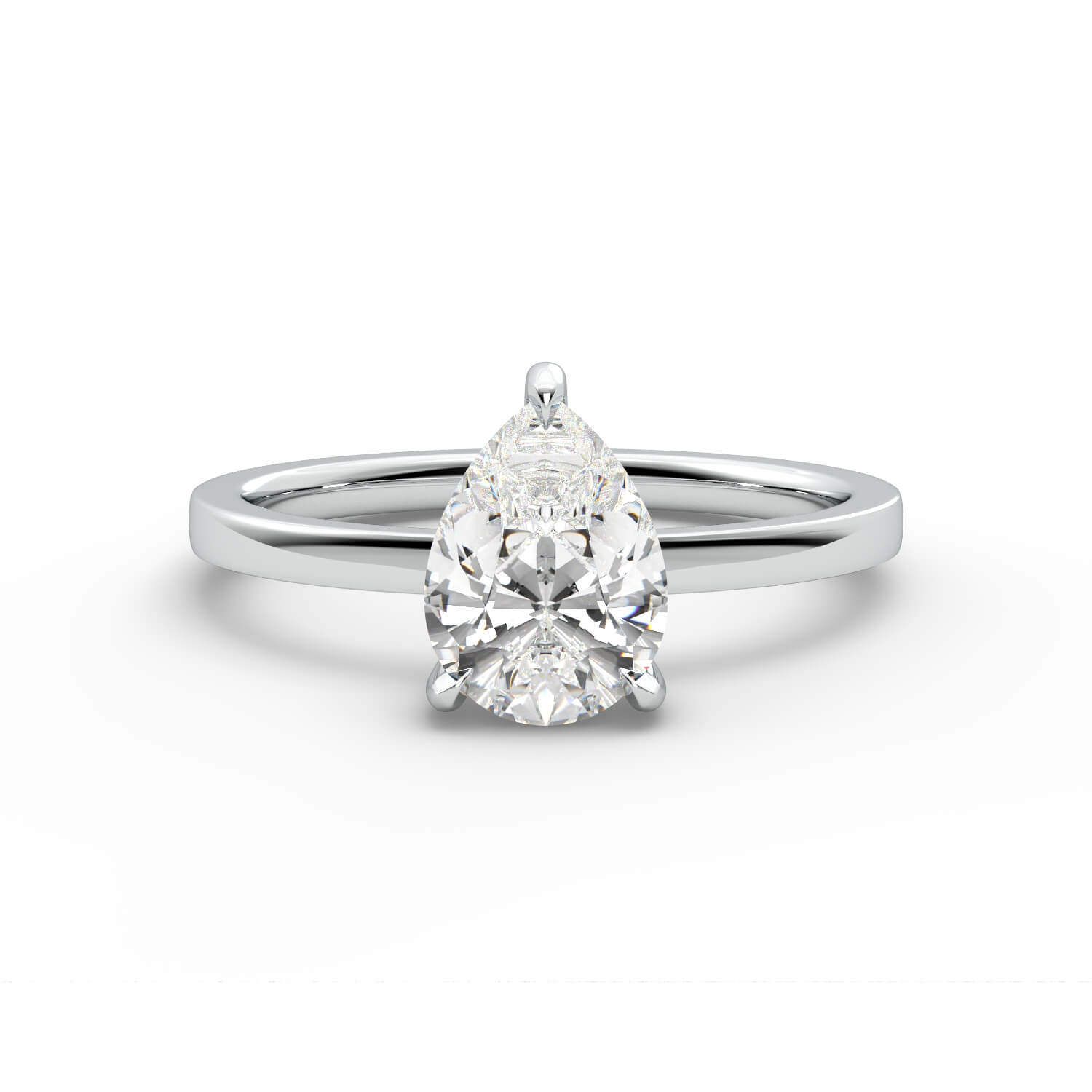 טבעת זהב לבן 14K משובץ ביהלום בחיתוך טיפה סוליטר