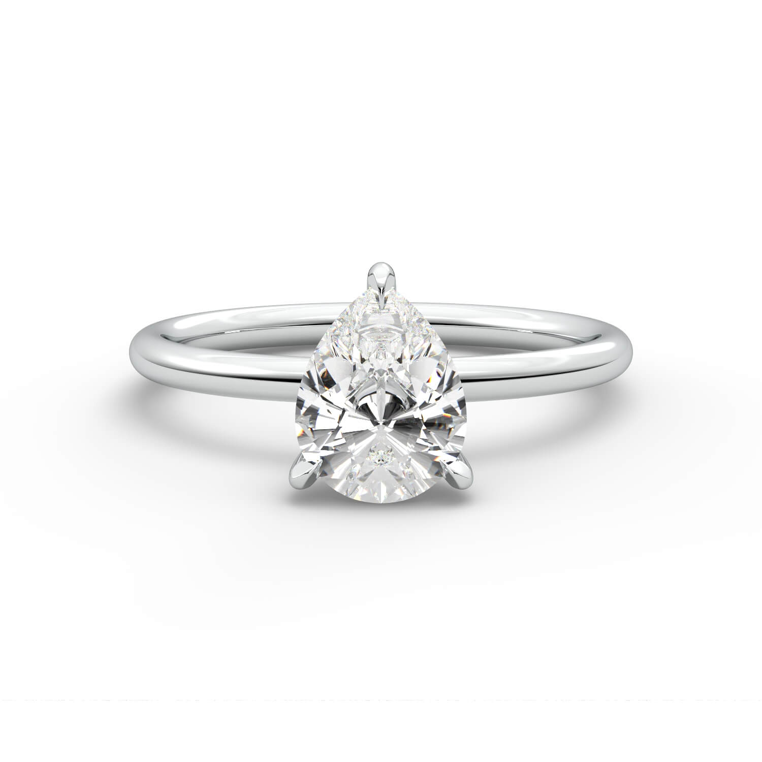 טבעת זהב לבן 14K משובץ ביהלום בחיתוך טיפה סוליטר