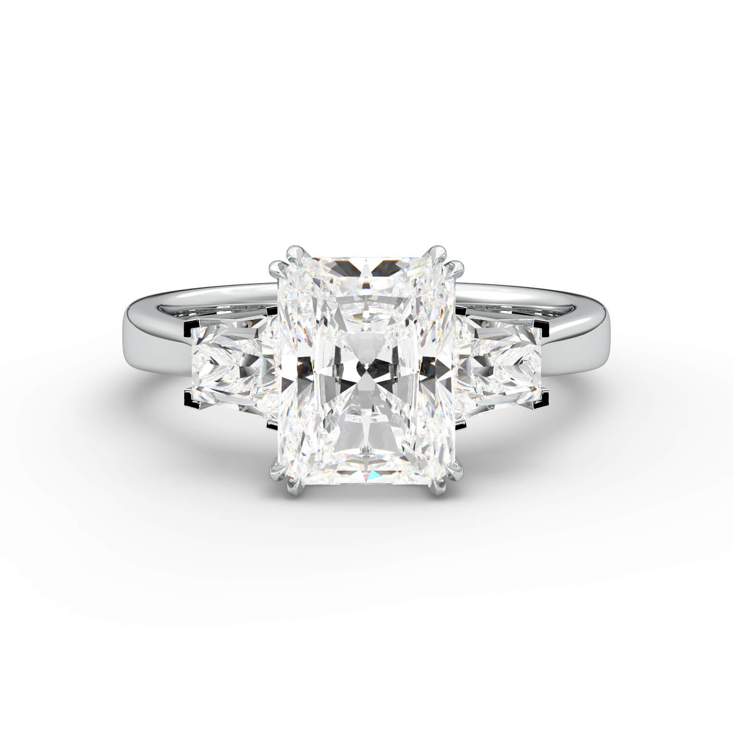 טבעת זהב לבן 14K שלוש אבנים משובץ ביהלום בחיתוך רדיאן ושני טרפזים