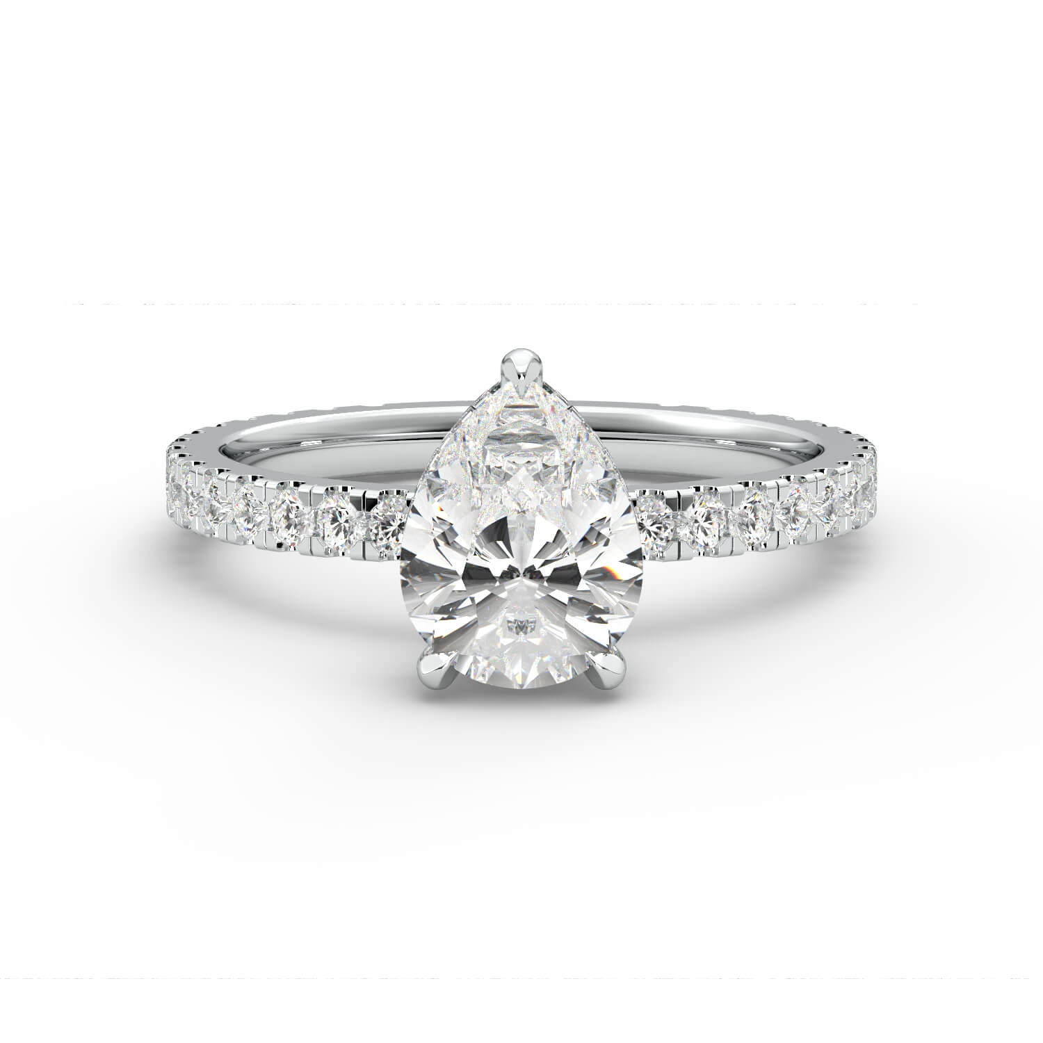 טבעת זהב לבן 14K משובץ ביהלום בחיתוך טיפה עם אבני צד