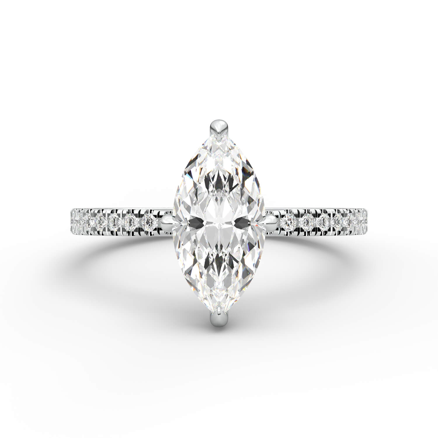 טבעת זהב לבן 14K משובץ ביהלום בחיתוך מרקיזה עם אבני צד