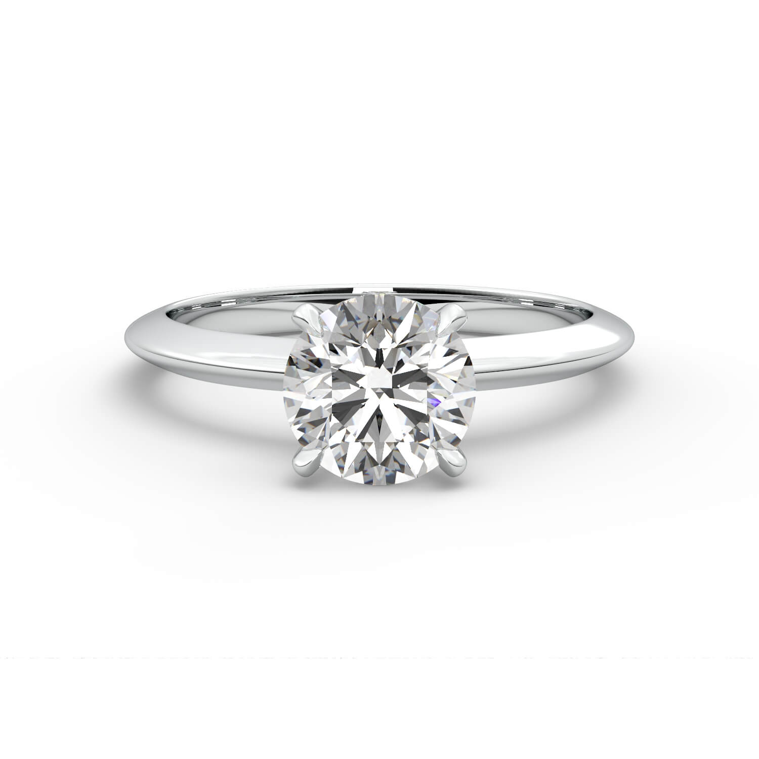 טבעת זהב לבן 14K סוליטר בשיבות יהלום עגול 4 שיניים