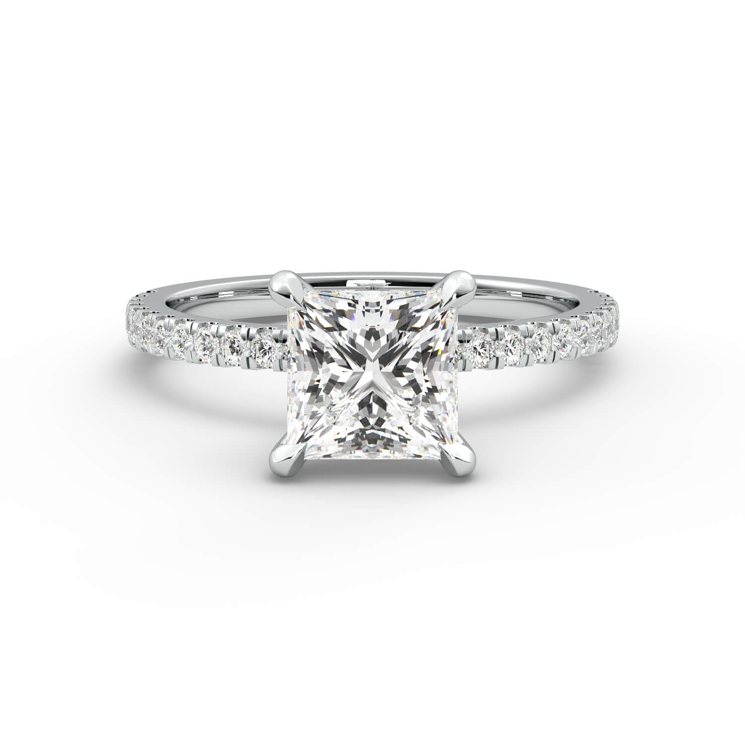 טבעת זהב לבן 14K משובץ ביהלום בחיתוך פרינסס עם אבני צד