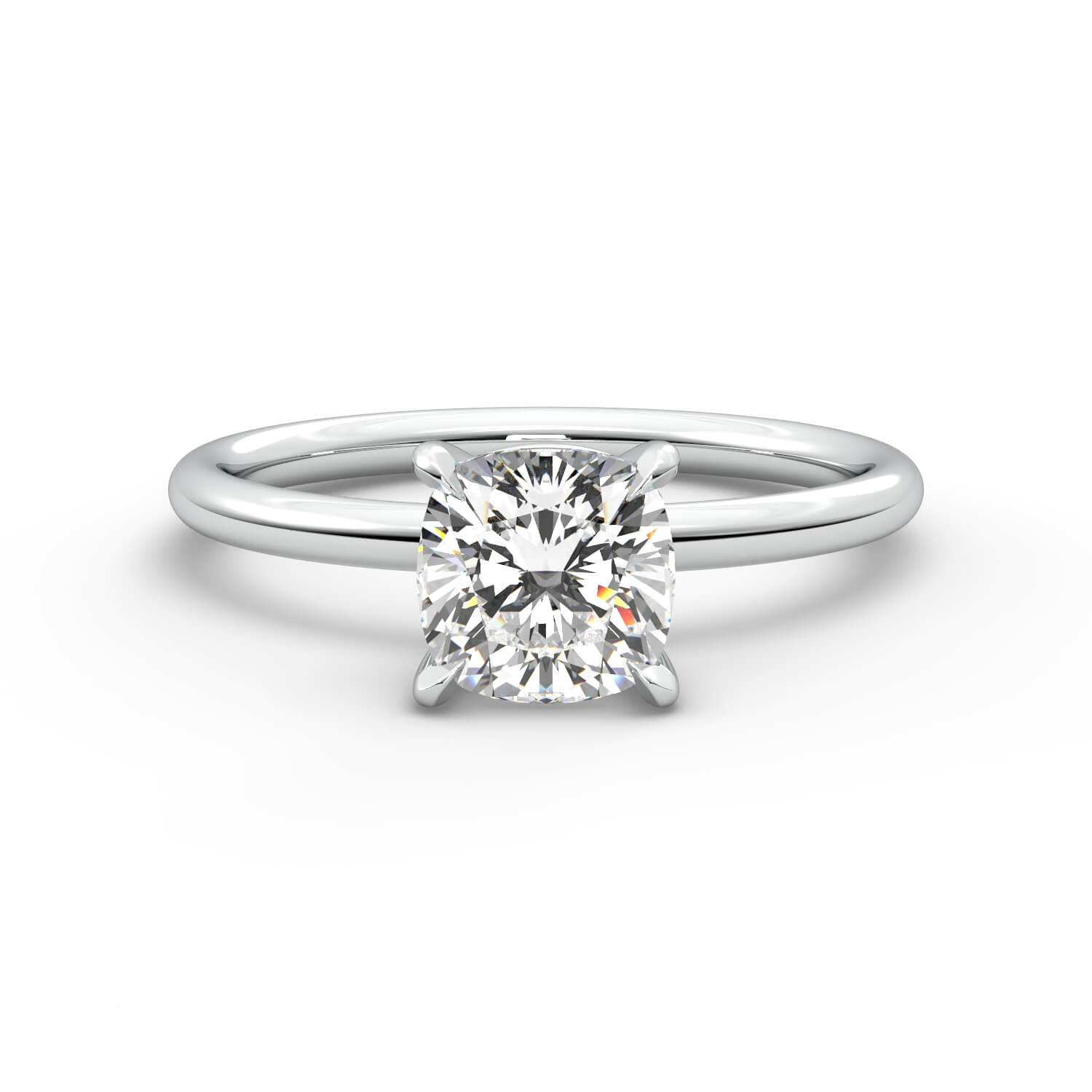 טבעת זהב לבן 14K משובץ ביהלום בחיתוך קושן סוליטר