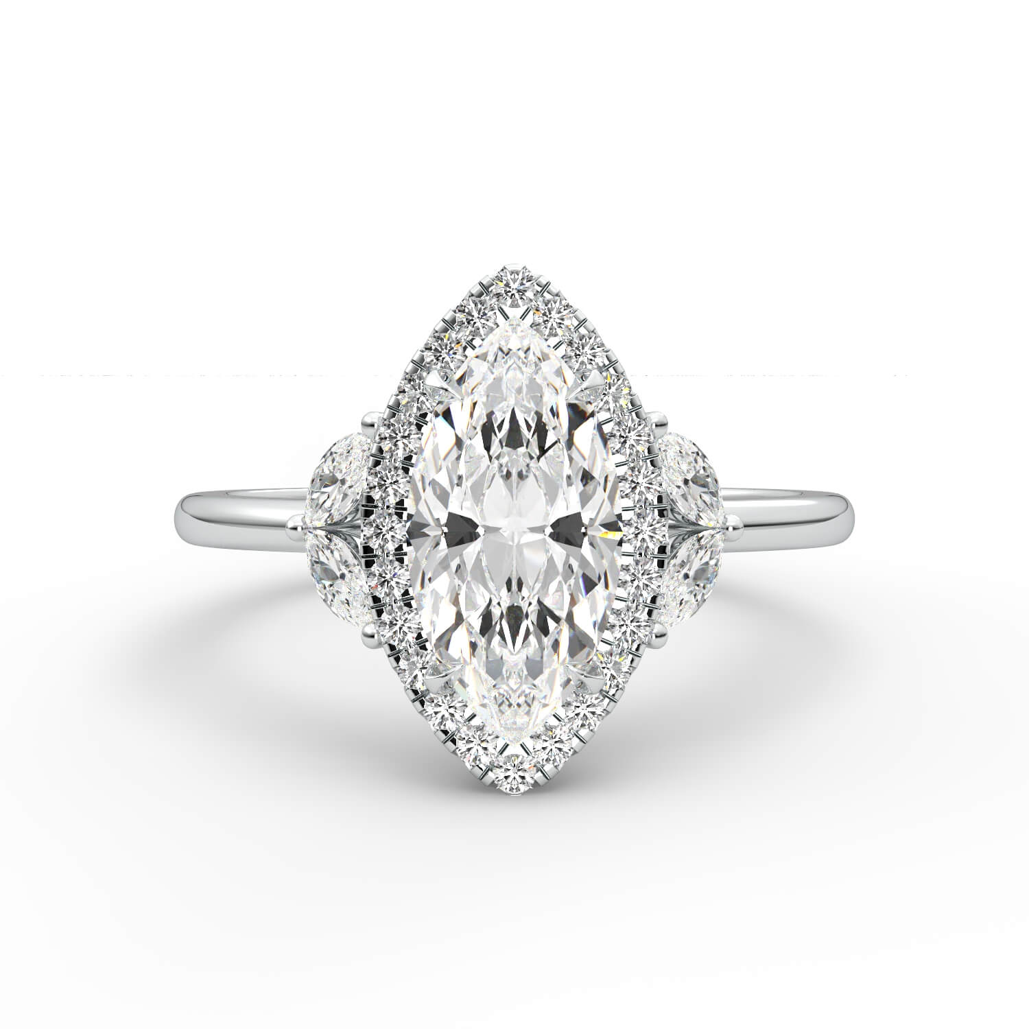 טבעת זהב לבן 14K משובץ ביהלום בחיתוך מרקיזה הילו