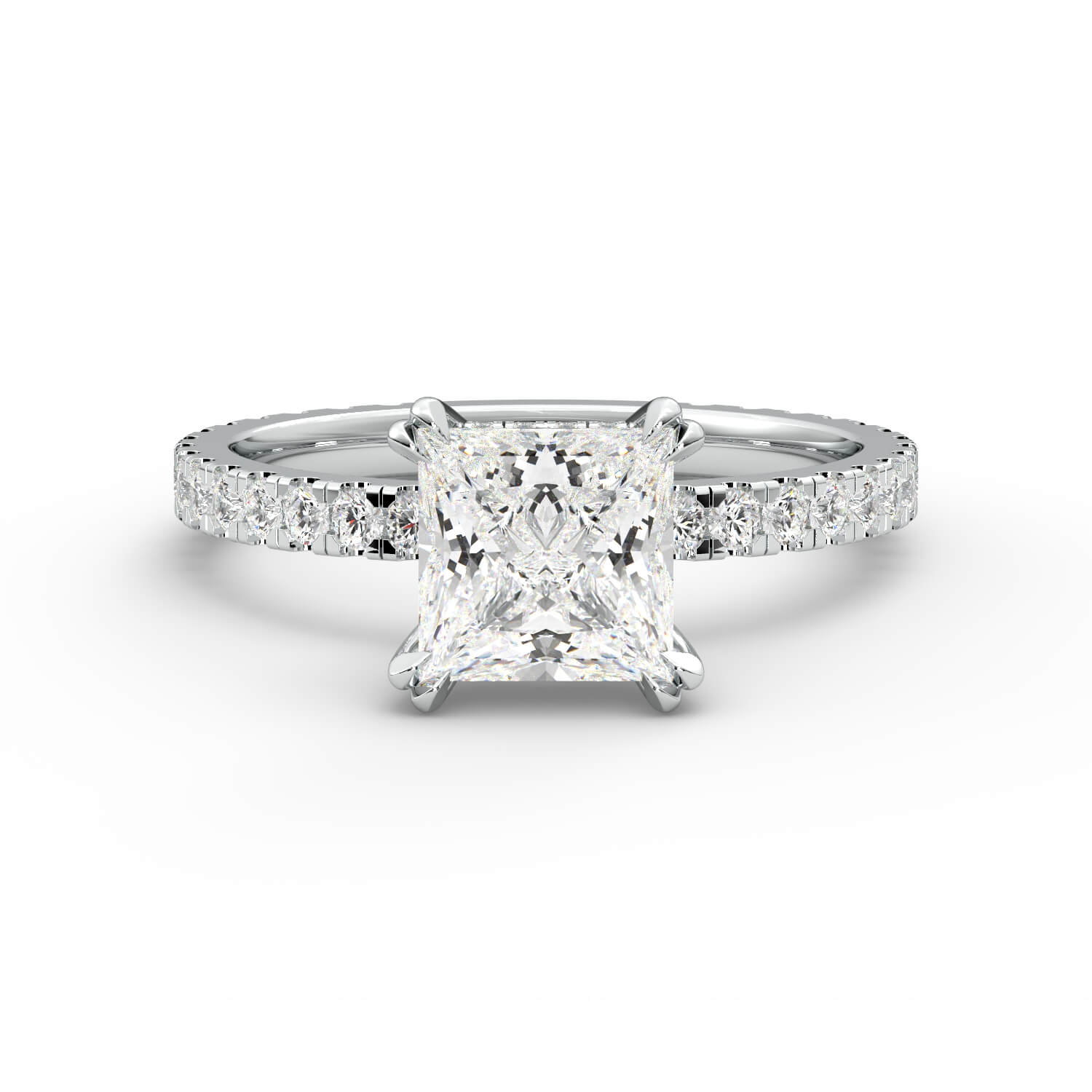 טבעת זהב לבן 14K משובץ ביהלום בחיתוך פרינסס עם אבני צד