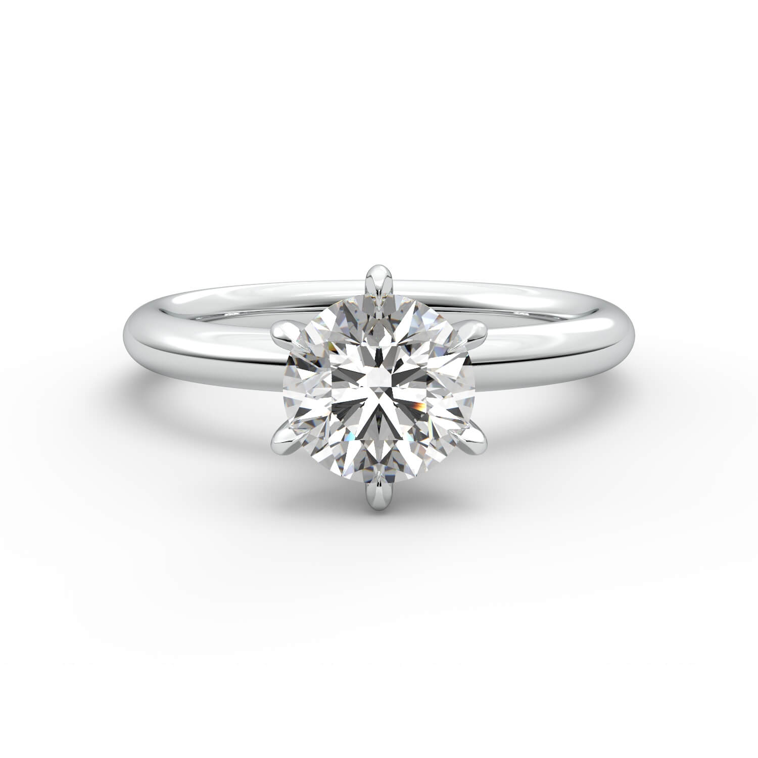 טבעת זהב לבן 14K סוליטר בשיבות יהלום עגול