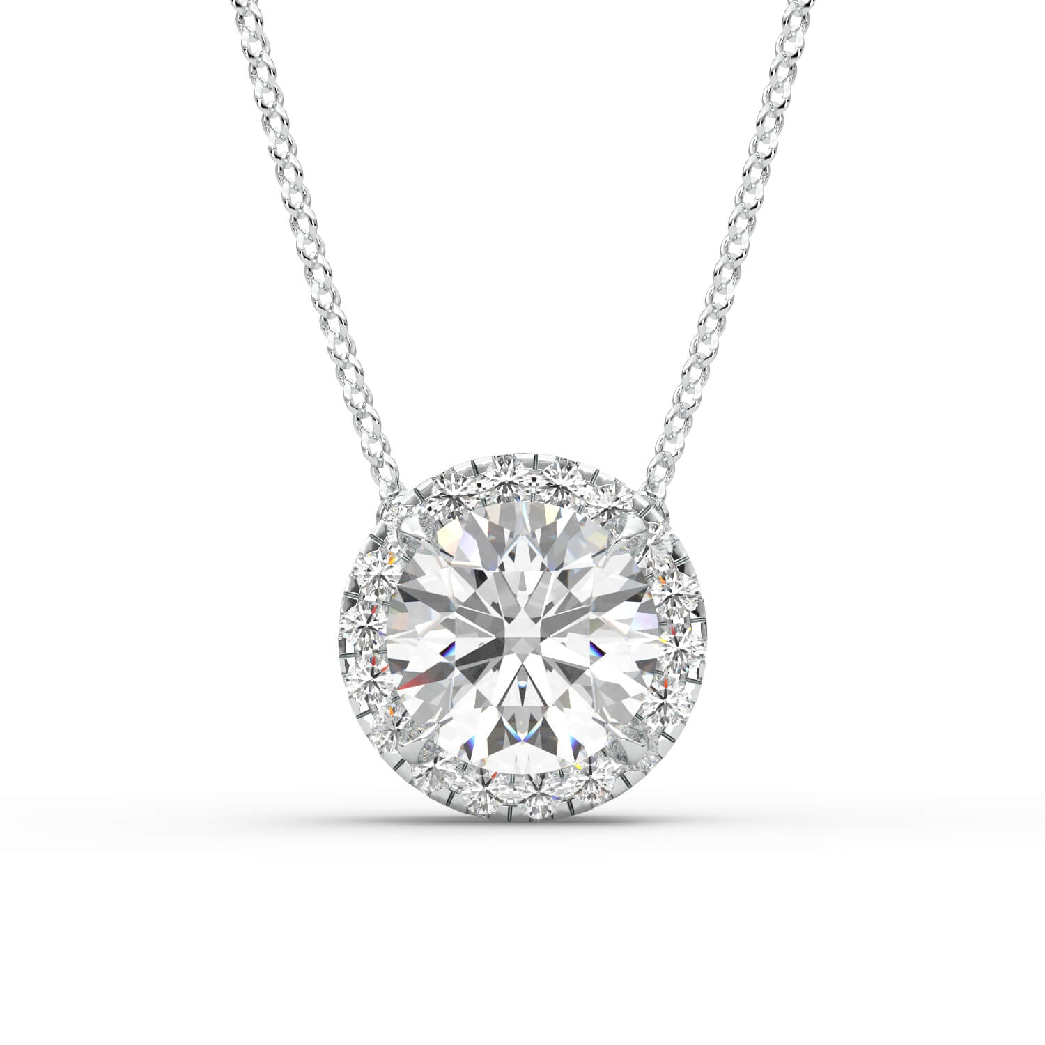 שרשרת יהלום עגול הילו מרחף זהב לבן