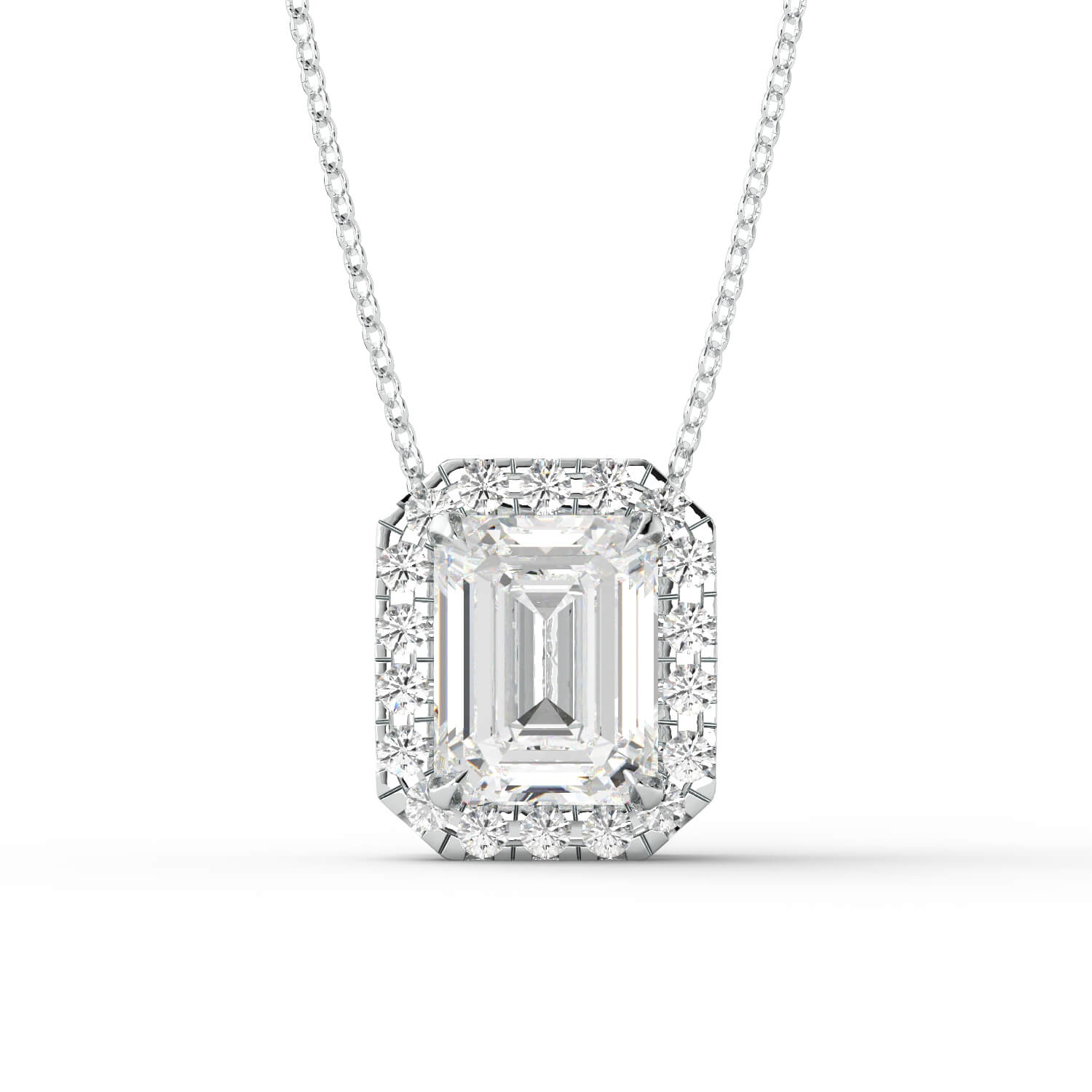 שרשרת יהלום אמרלד הילו מרחף זהב לבן