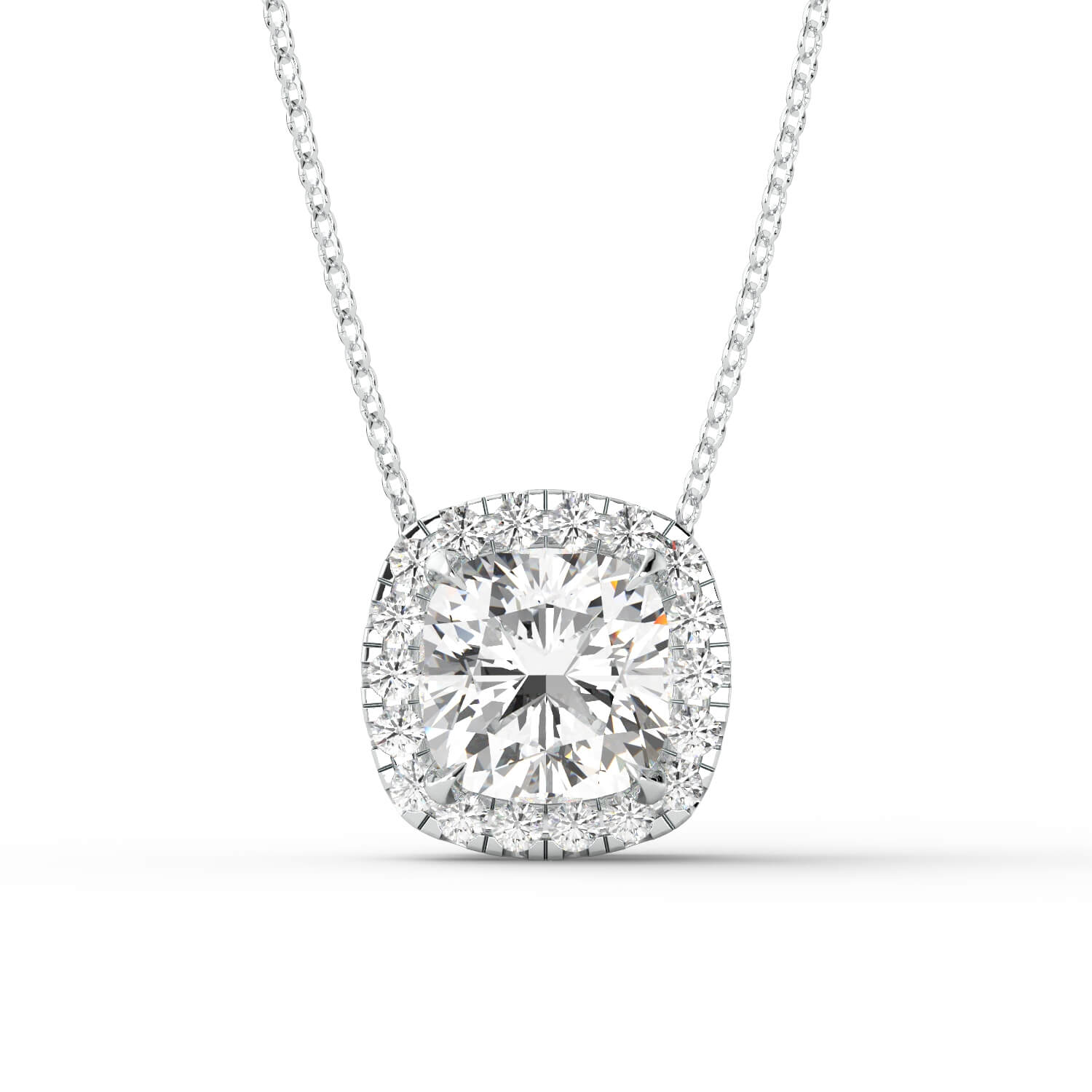 שרשרת יהלום קושן הילו מרחף זהב לבן